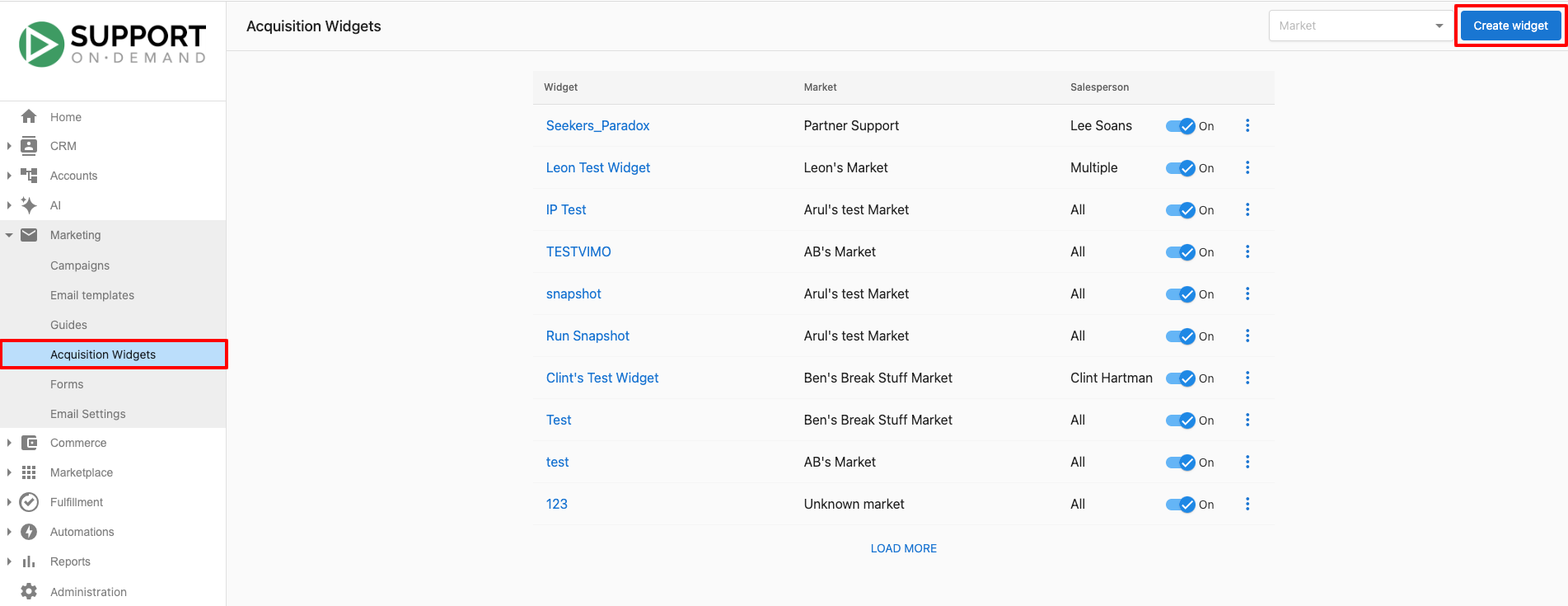 Add an Acquisition Widget