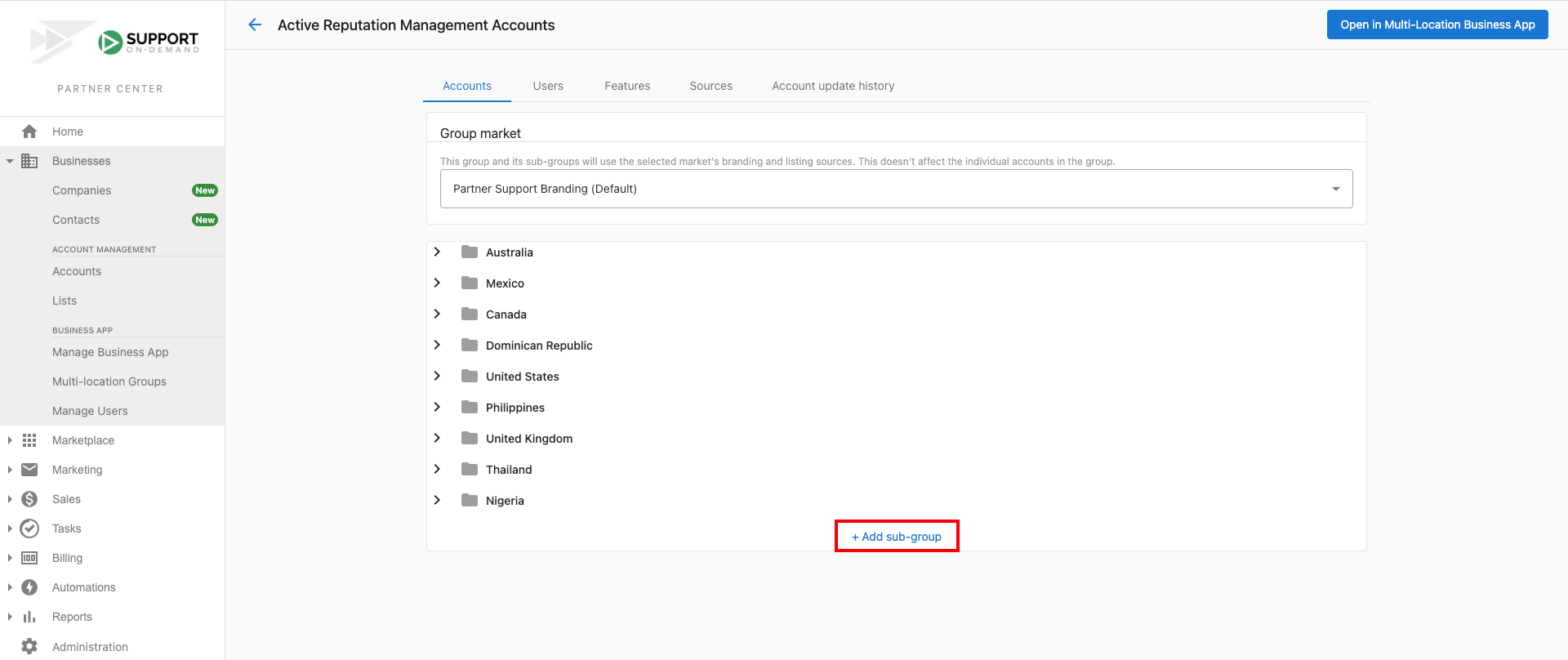 Add sub-group button