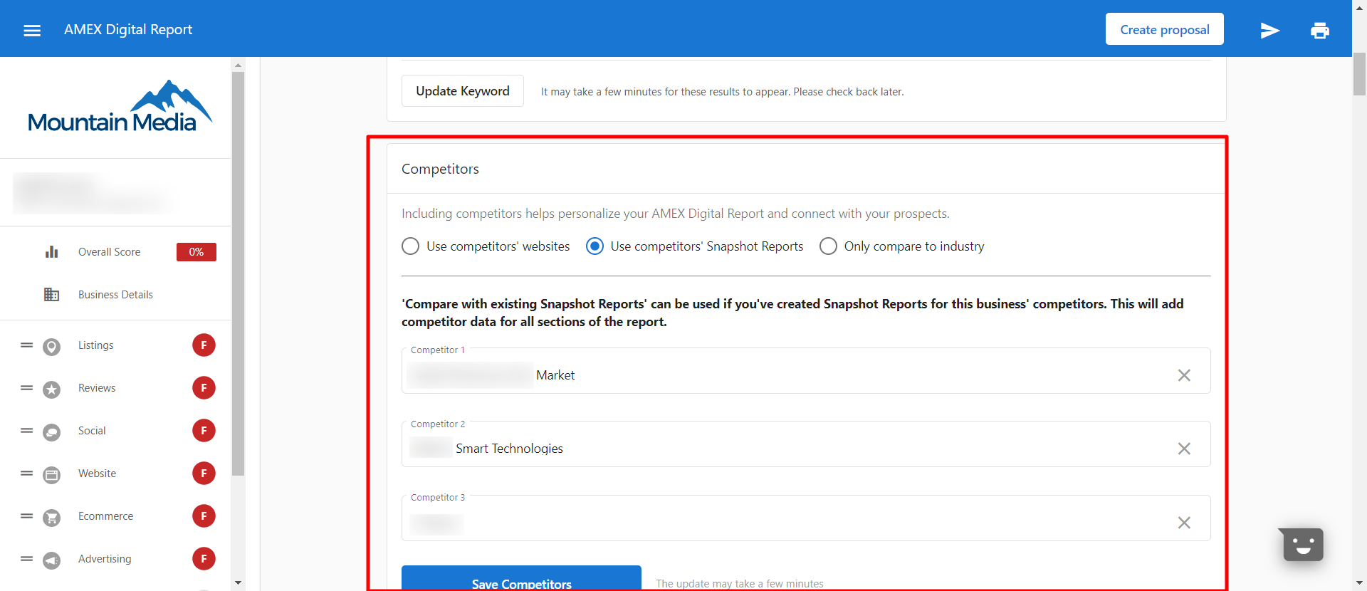 Viewing competitor snapshot reports