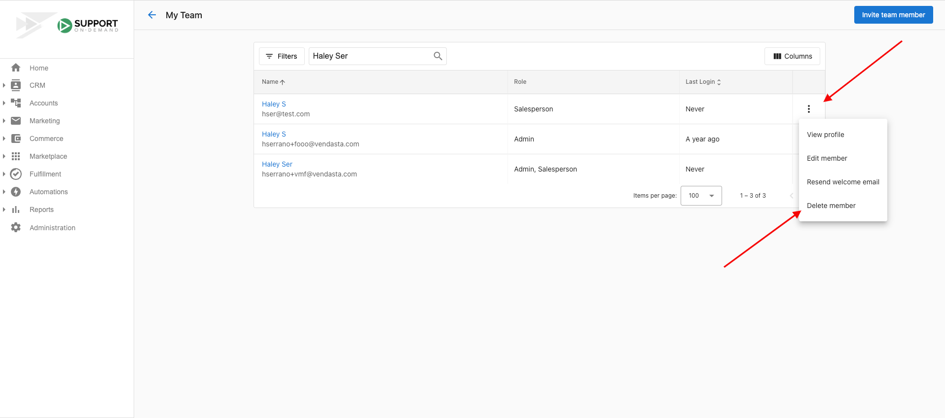 Delete admin interface screenshot