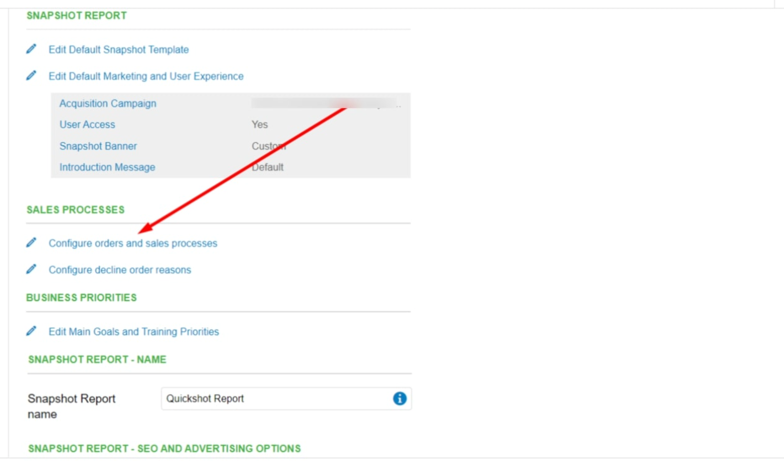 Configure orders and sales processes