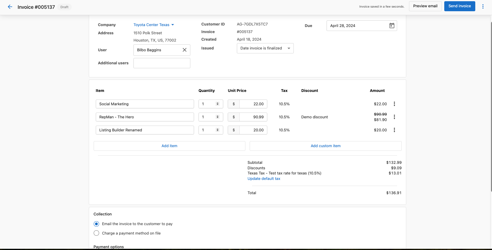 Discount applied to invoice