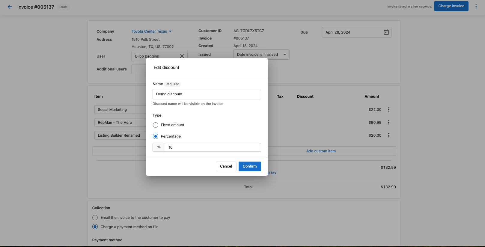 Discount setup page