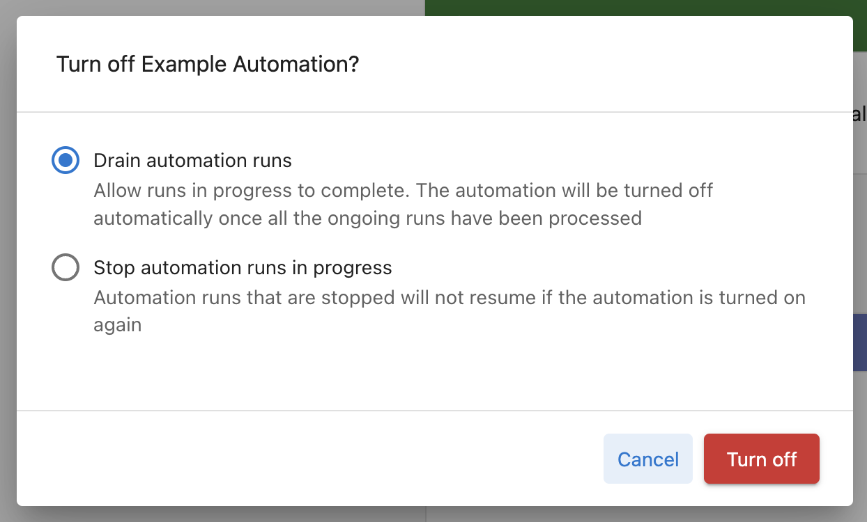 Drain automation dialog