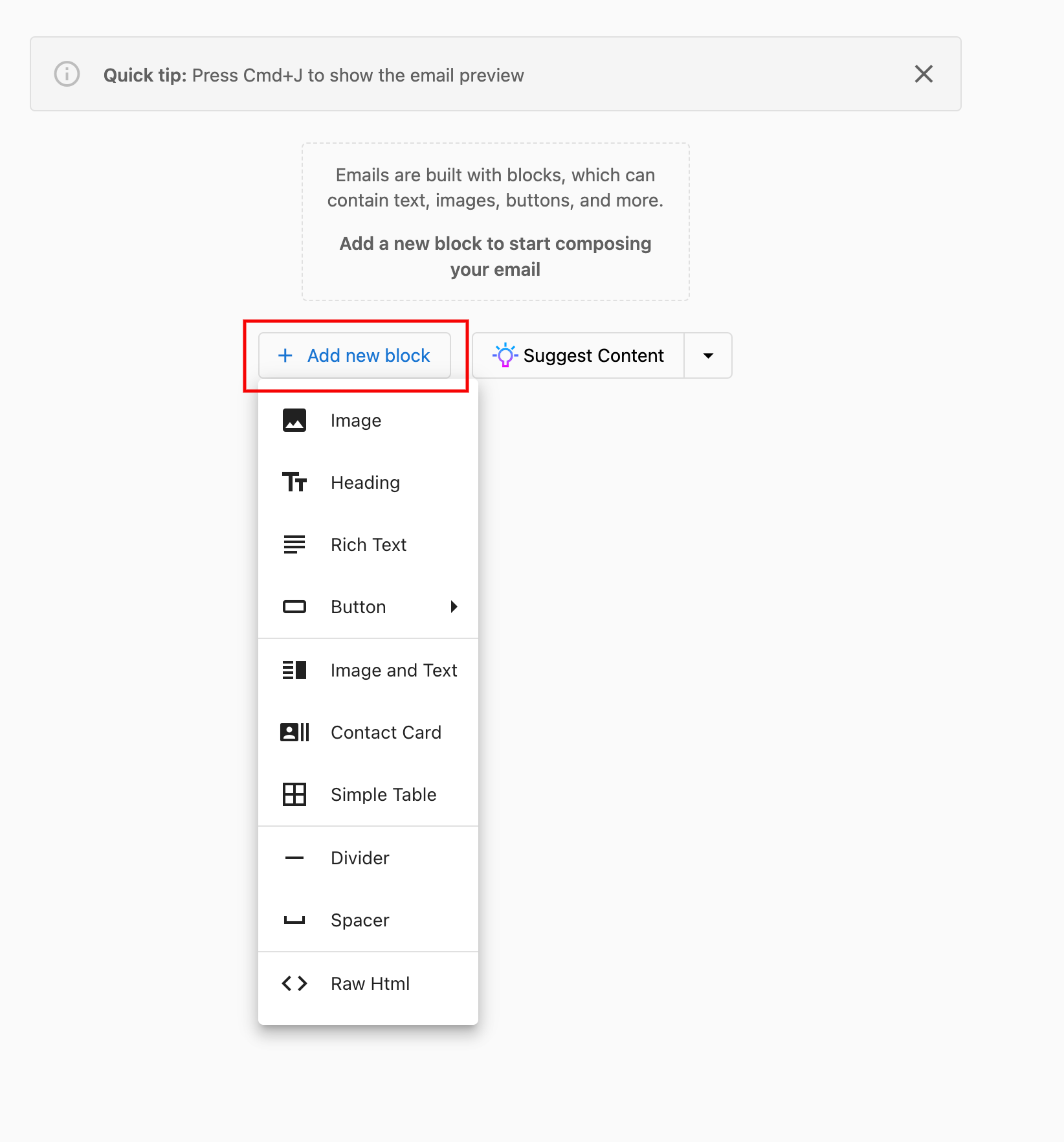 Email Builder Add Block