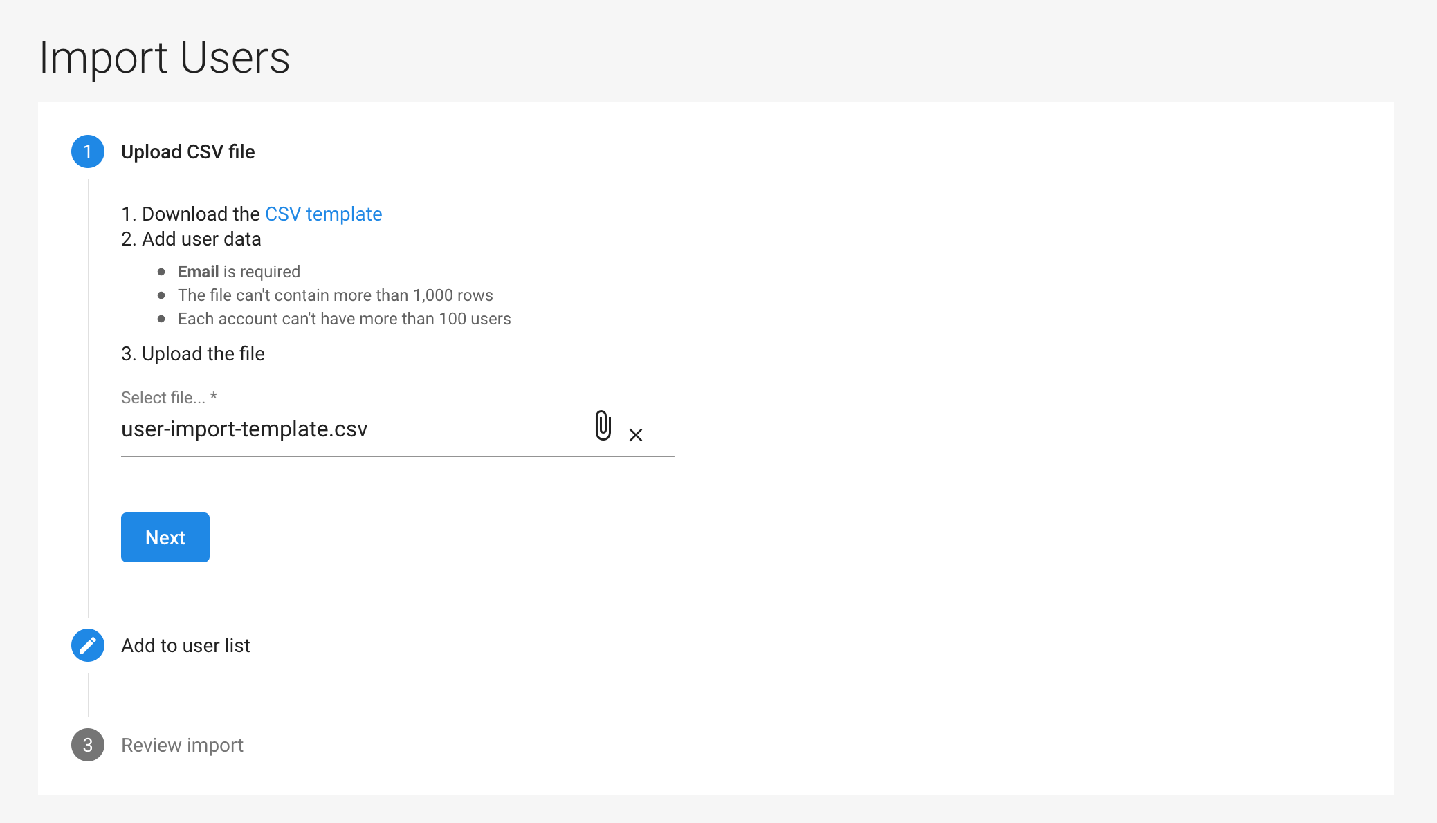 Import users step 1