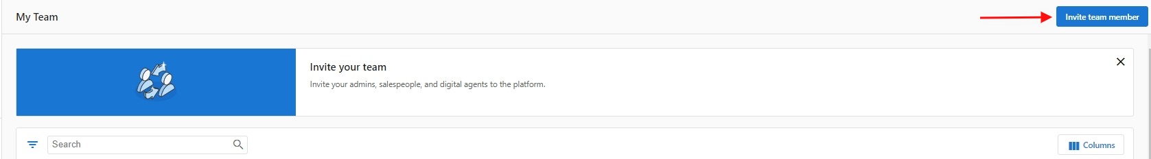 Invite Team Member button