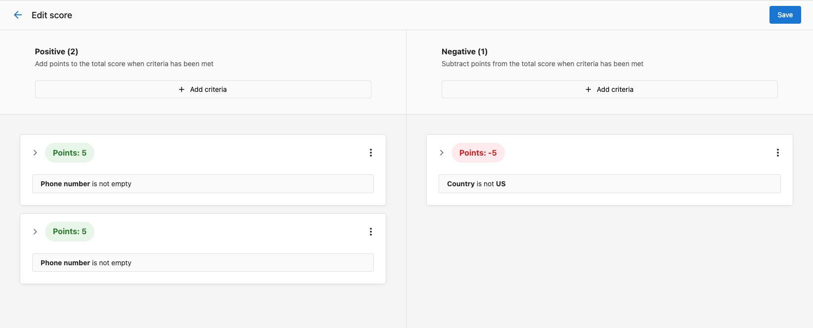 Lead scoring interface in Vendasta CRM