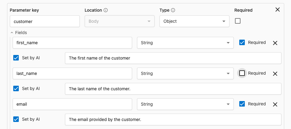Object and array parameter example