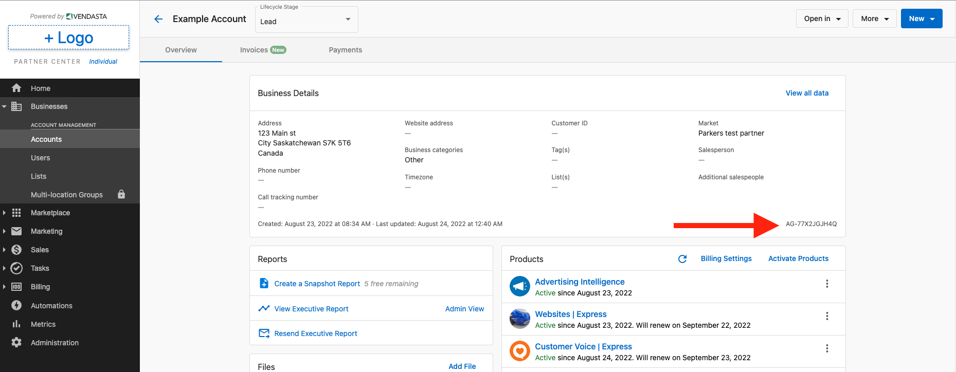 Finding the AGID on the Account page