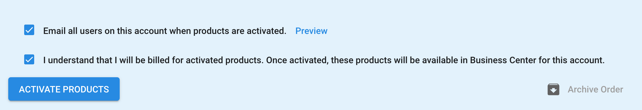 Activate Products option