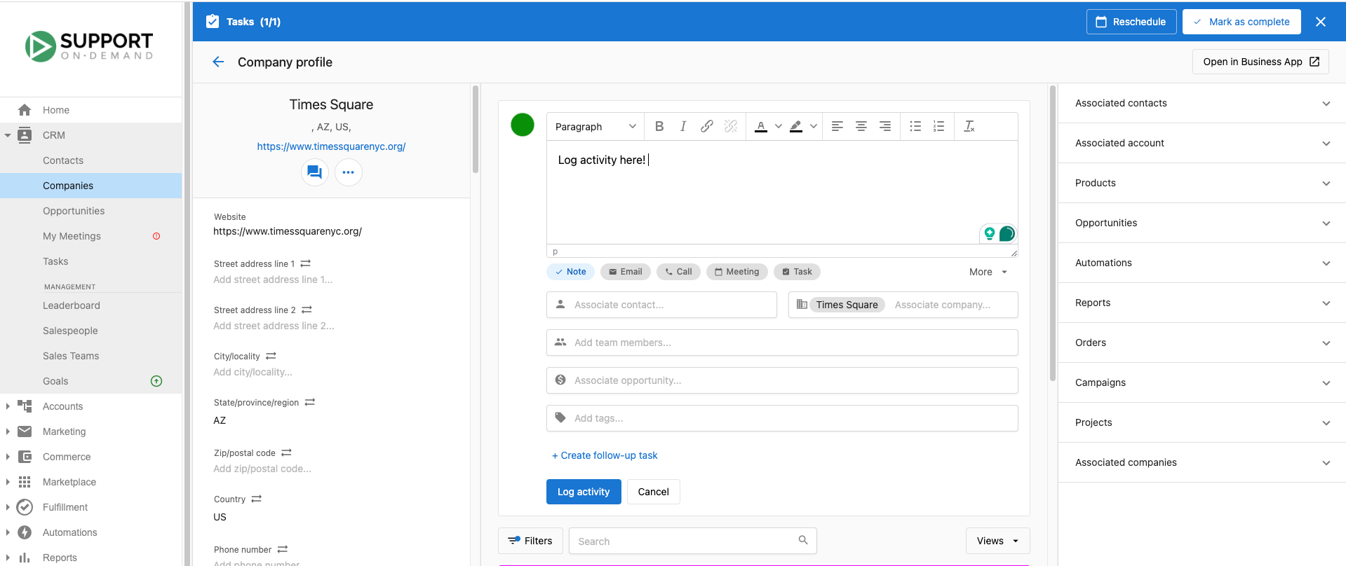 Activity logger interface showing options to share updates
