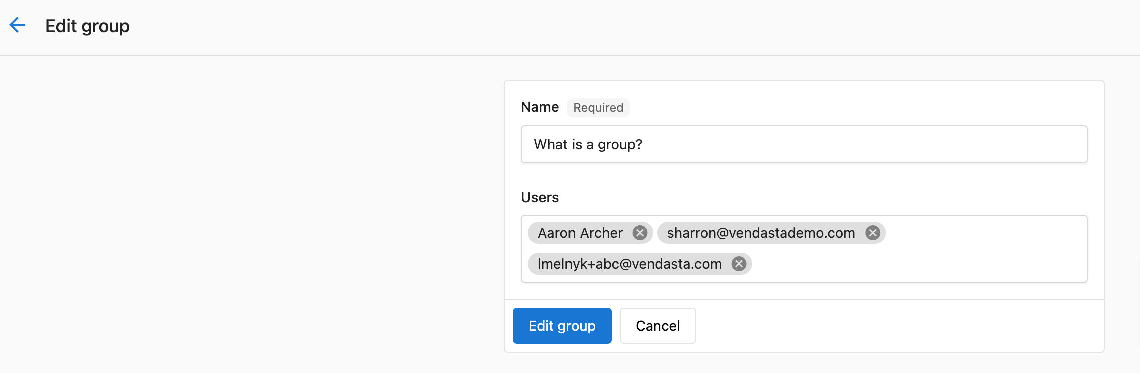 Screenshot showing the user selection interface