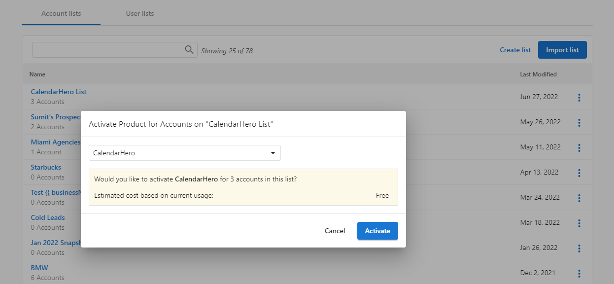 Activation confirmation dialog