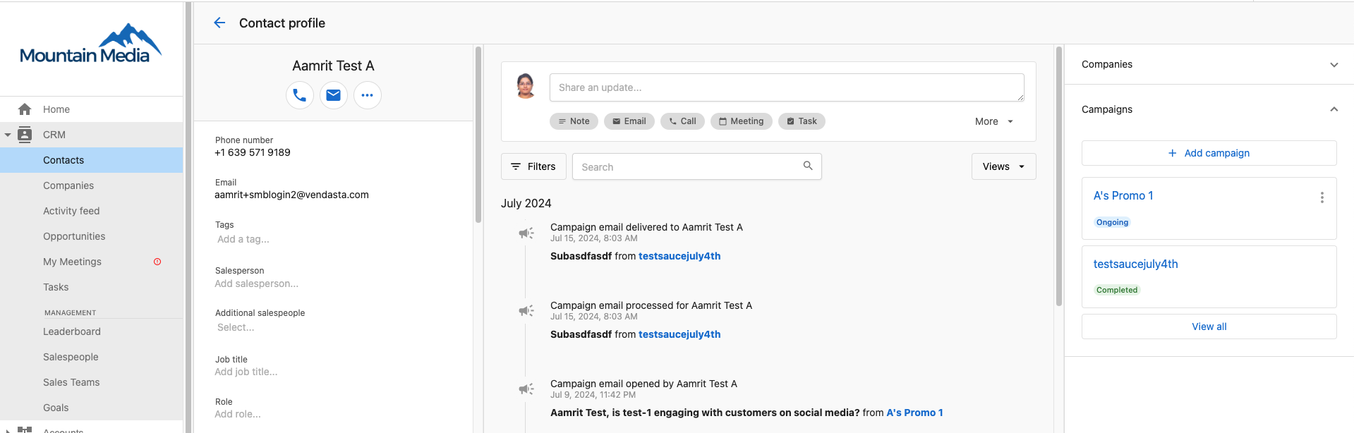Campaigns tab in contact details