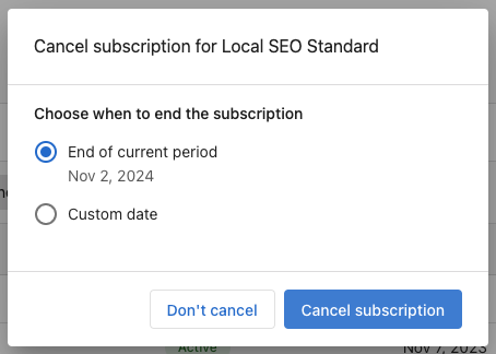Cancel subscription at end of period