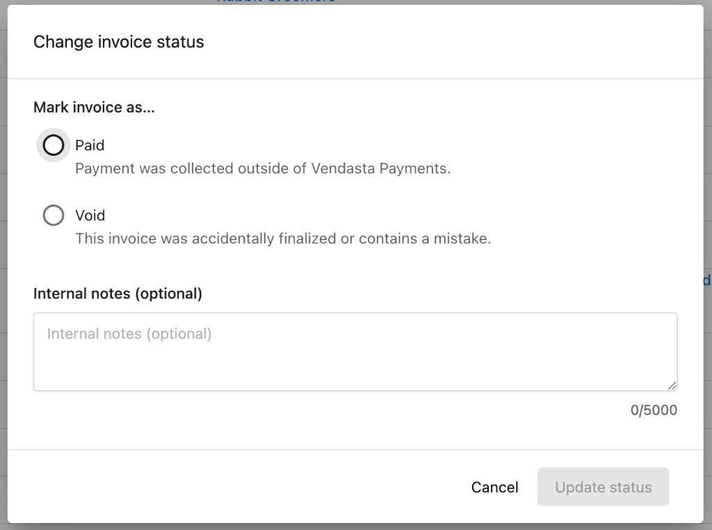 Change invoice status dialog