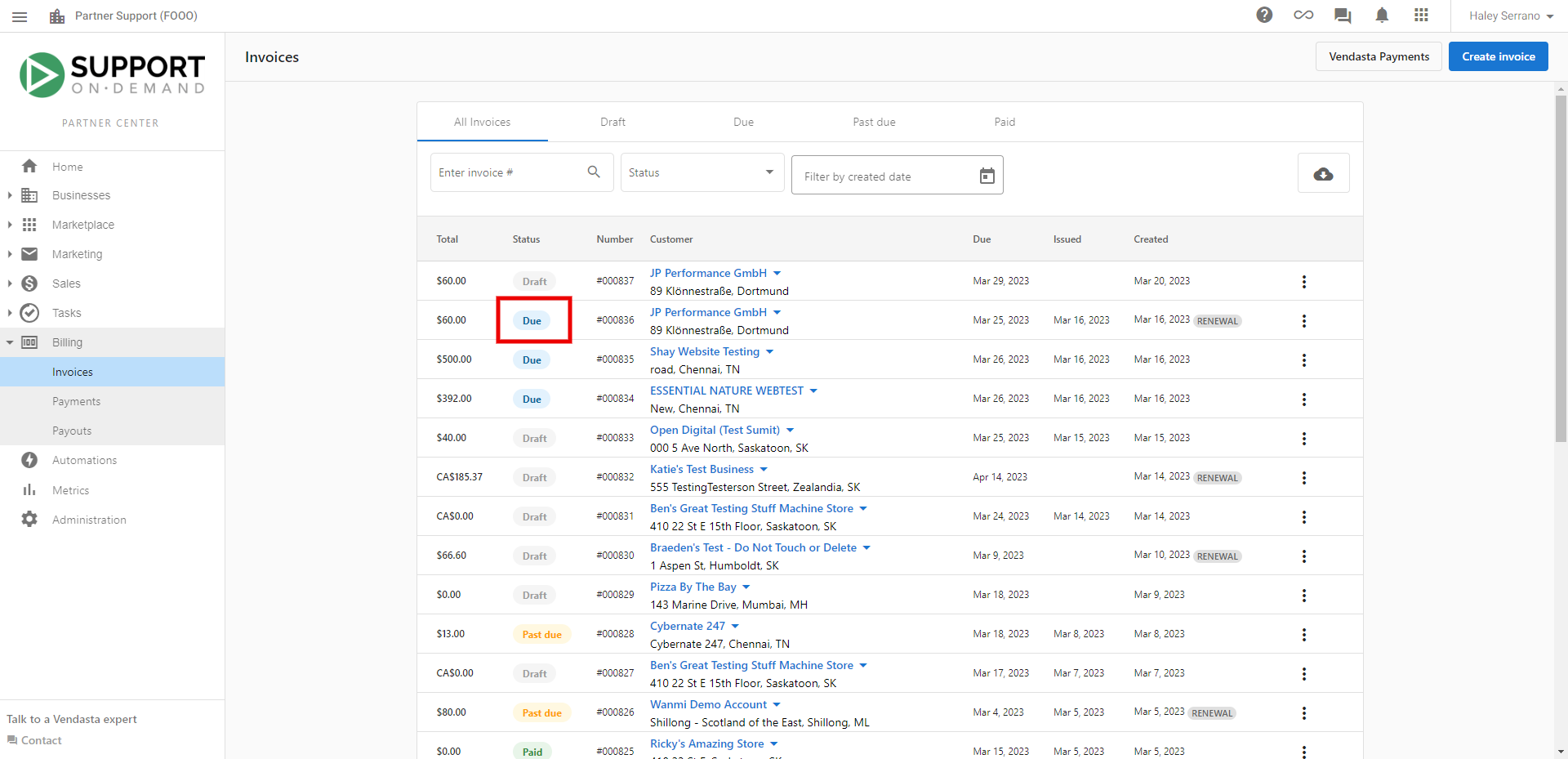 Change invoice status option