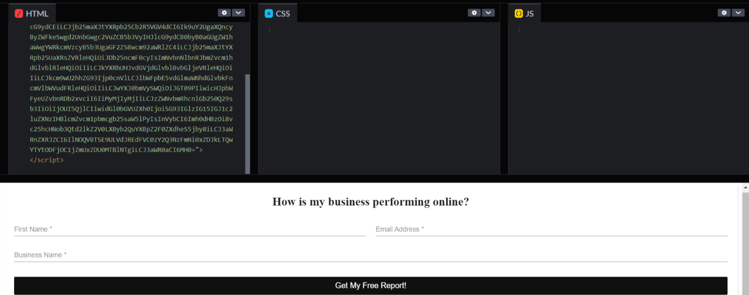 CodePen interface for testing widget code