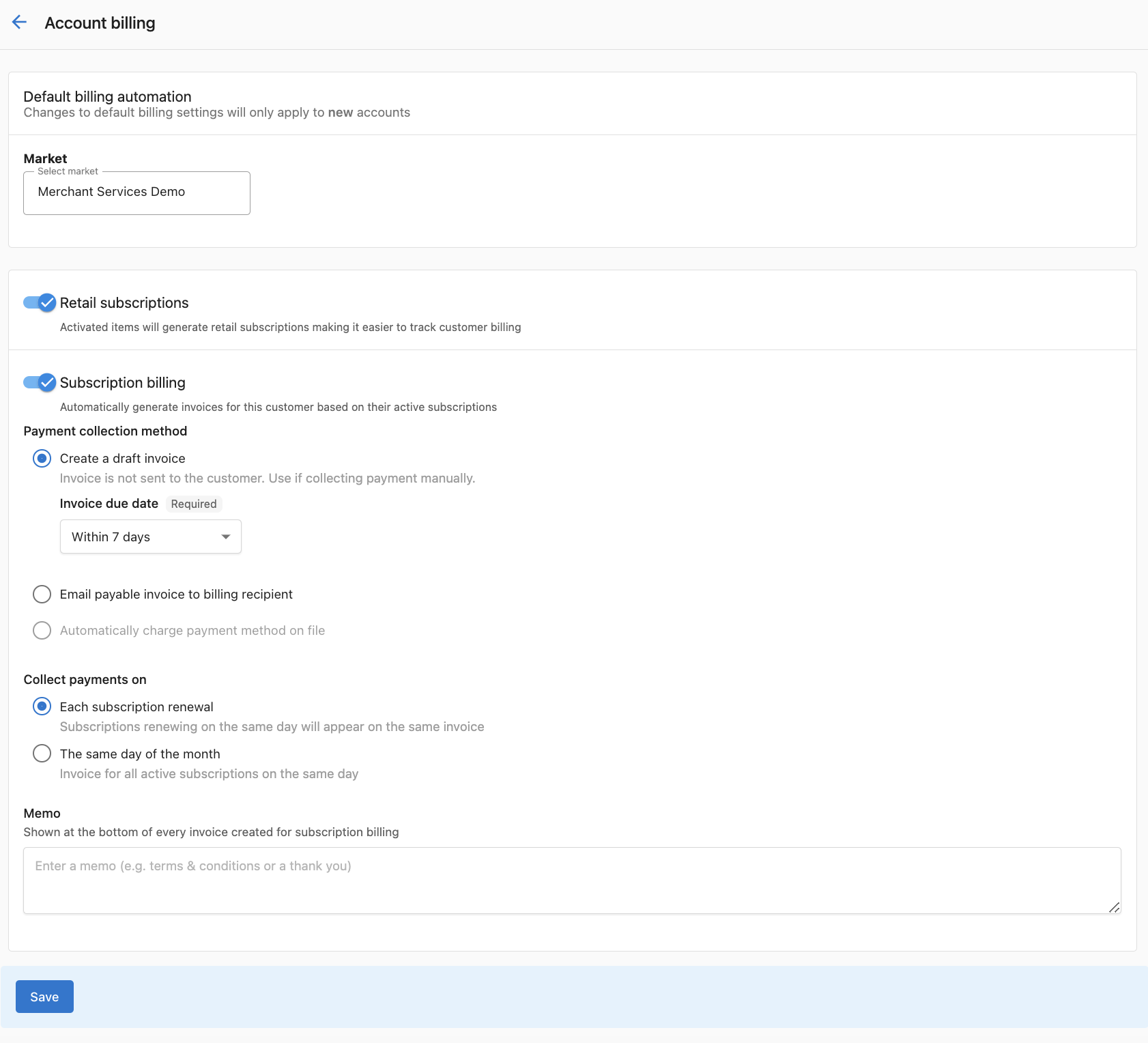 Default billing settings