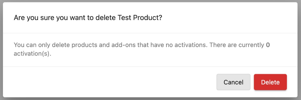 Delete product confirmation