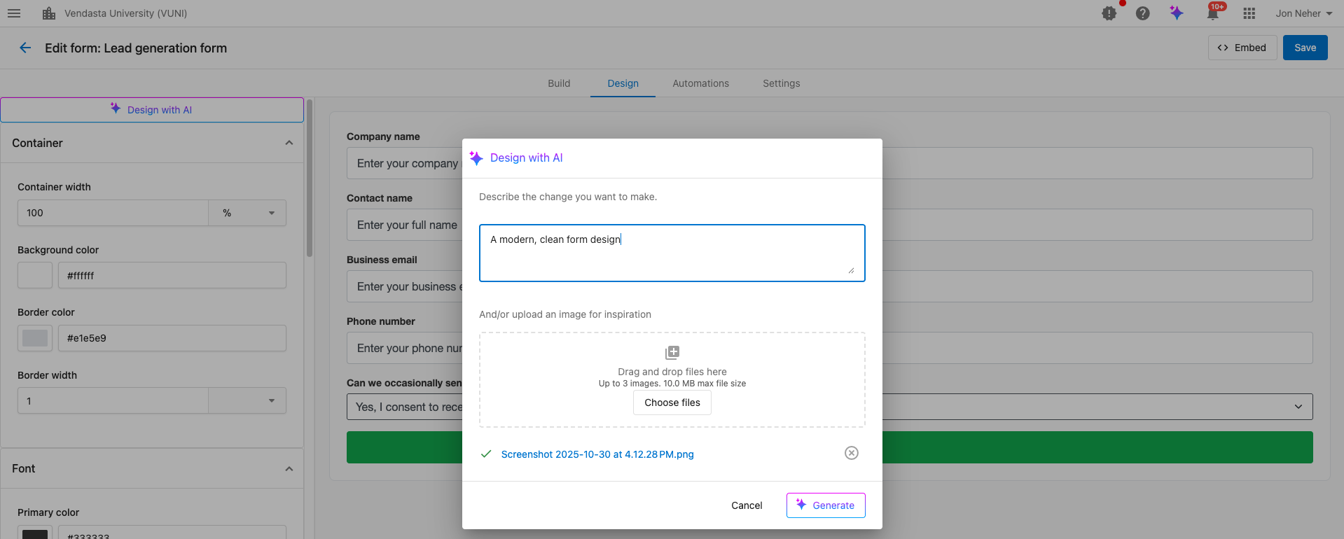 Design with AI input example