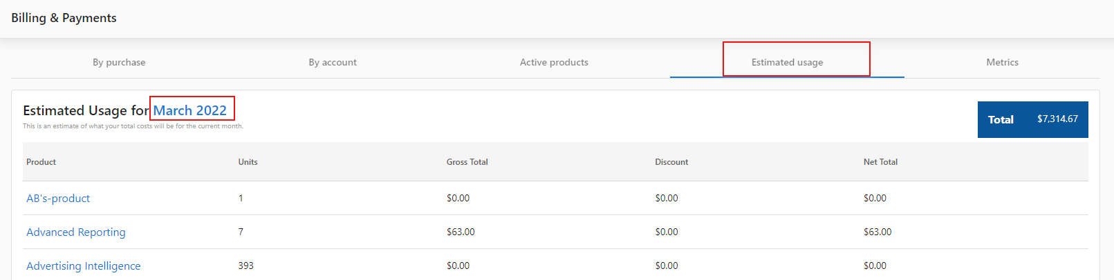 Estimated usage download button