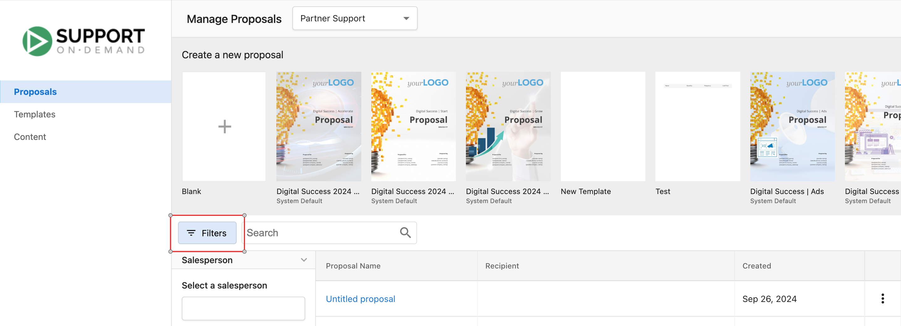 Filtering proposals by salesperson
