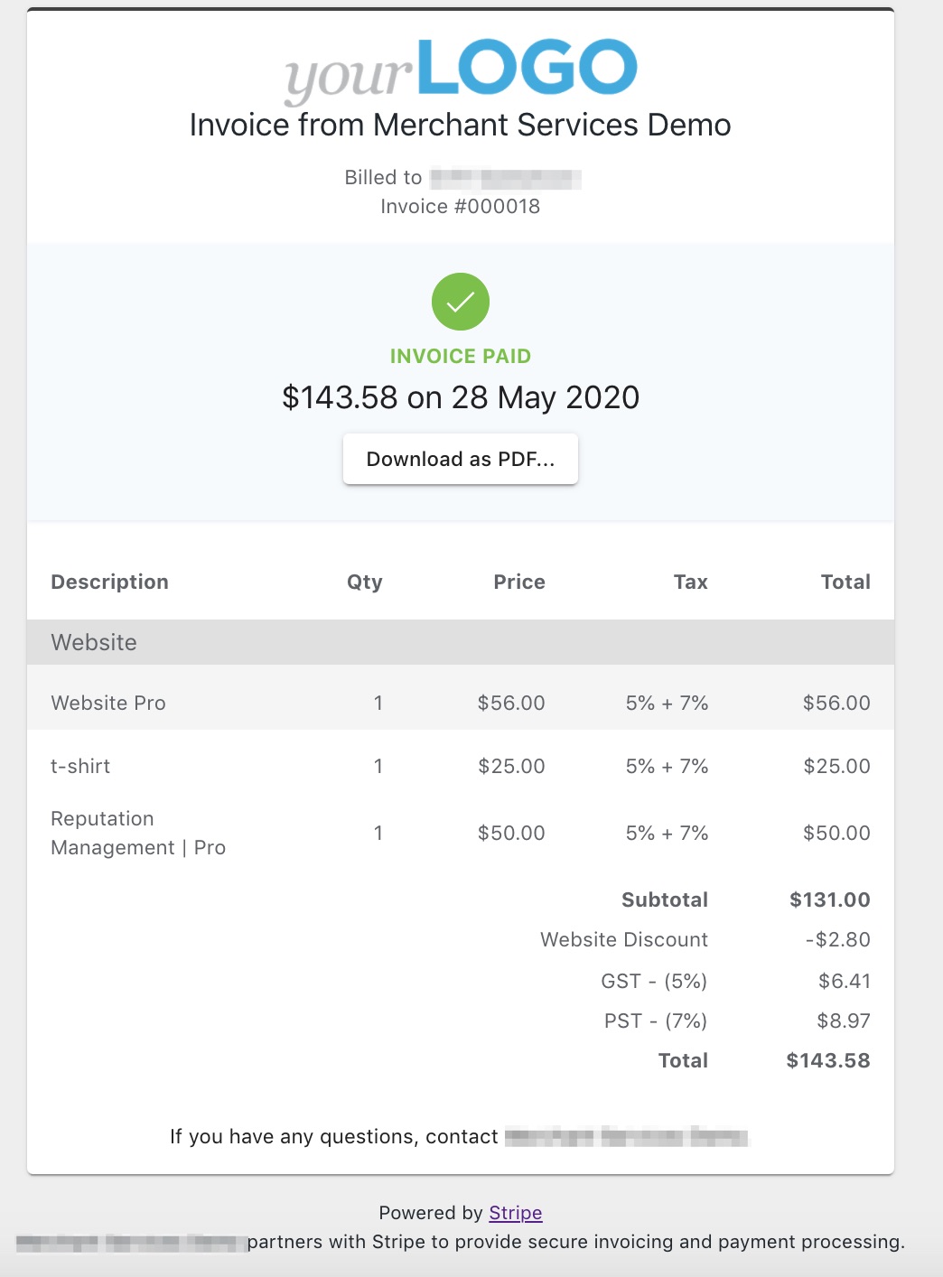 Invoice payment page