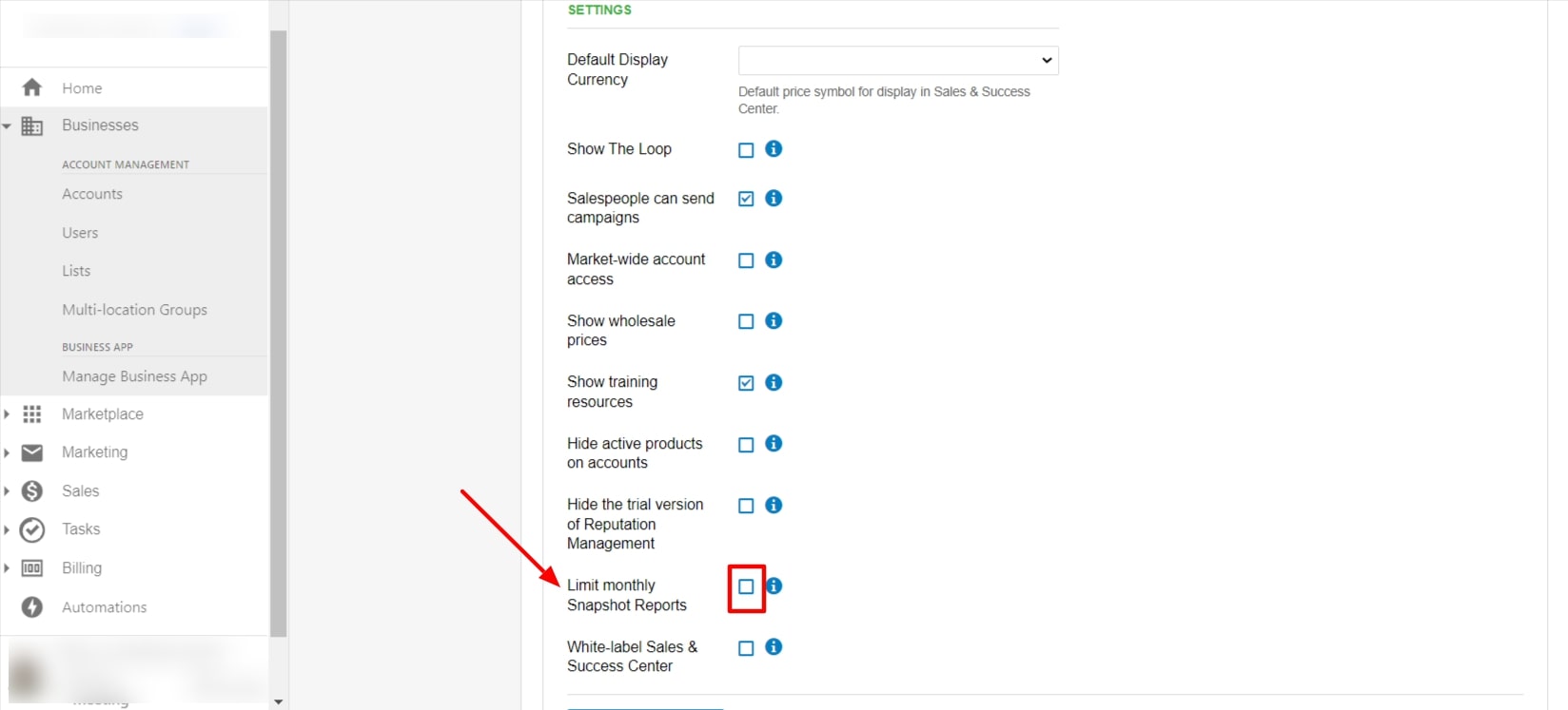 Limit monthly snapshot report checkbox