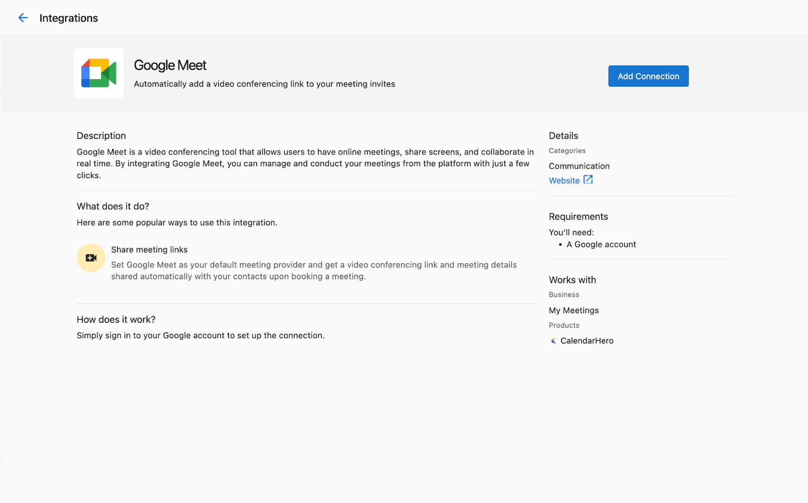 Google Meet and Zoom marketing page integration