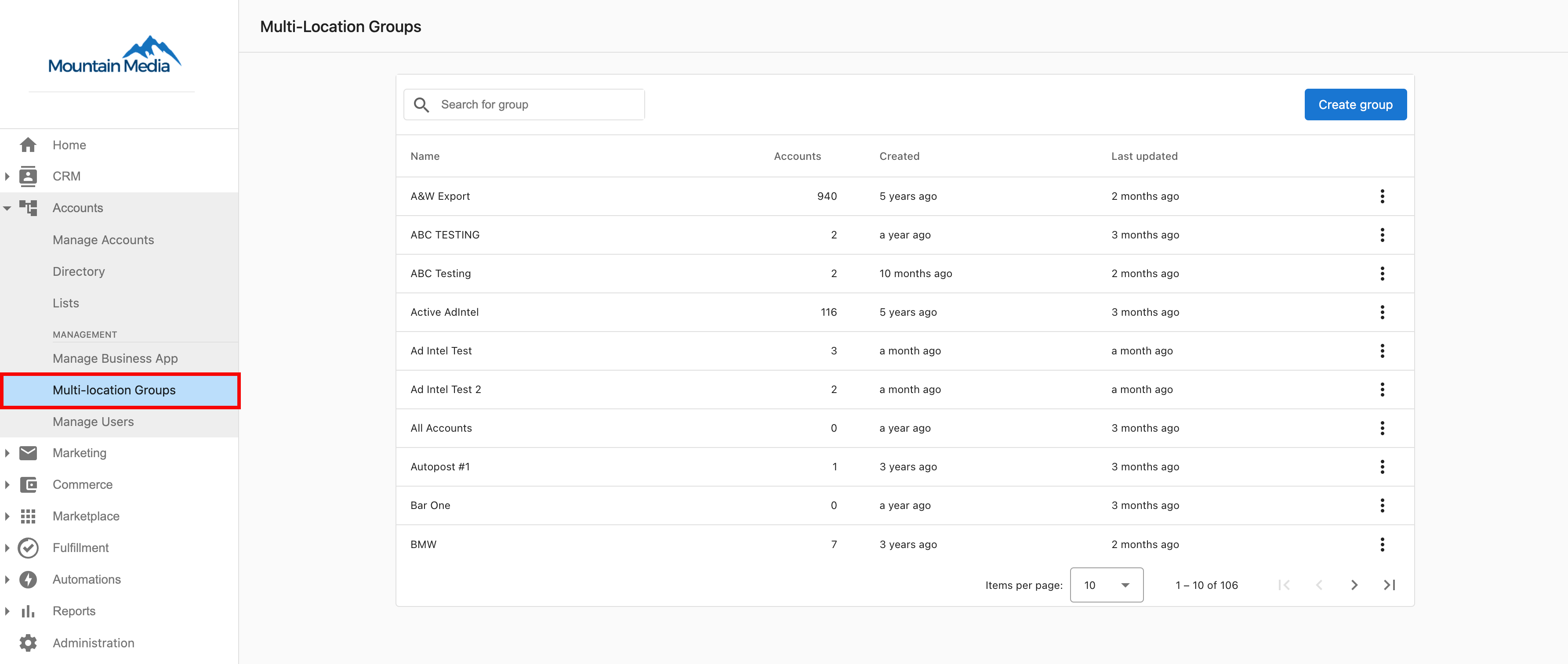 Multi-Location Groups under Accounts tab