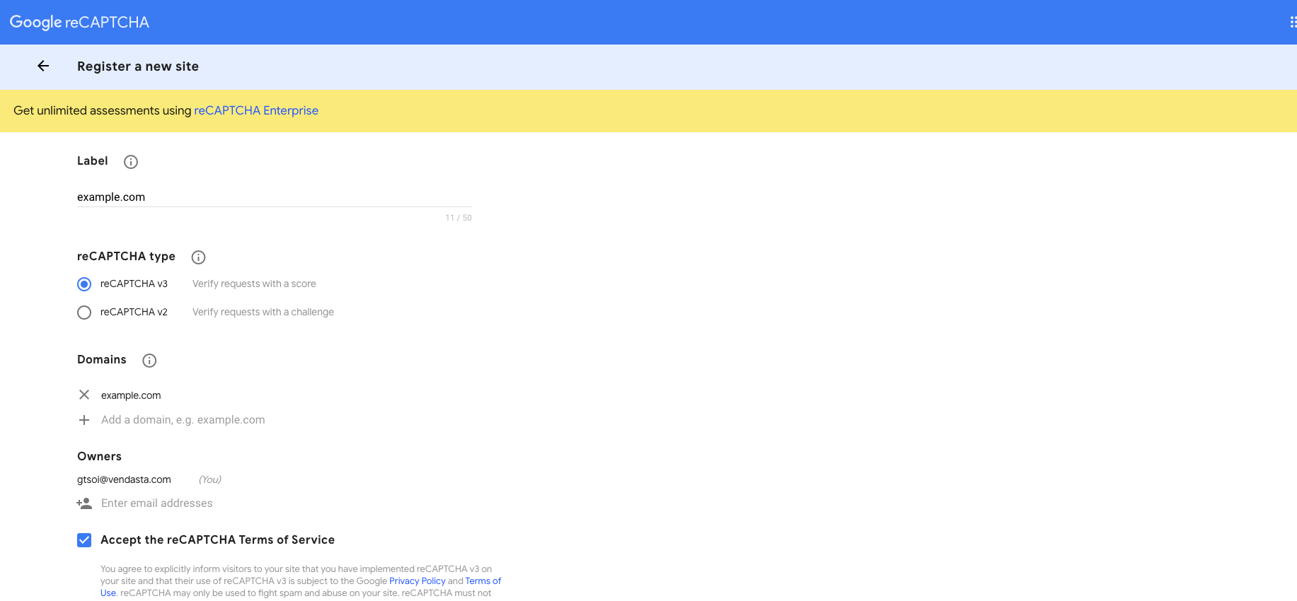 reCAPTCHA registration form