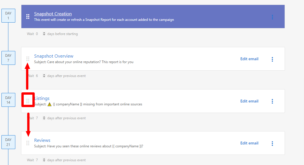 Reorder emails