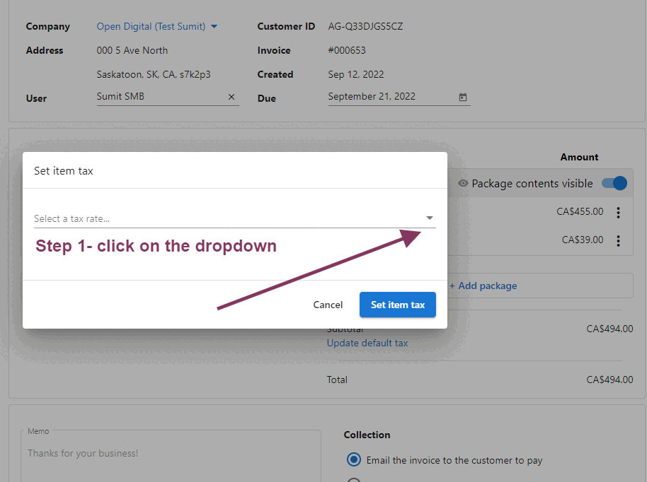 Select tax rate dialog