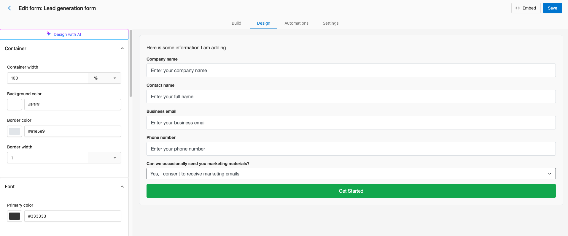 An example of simple form design changes