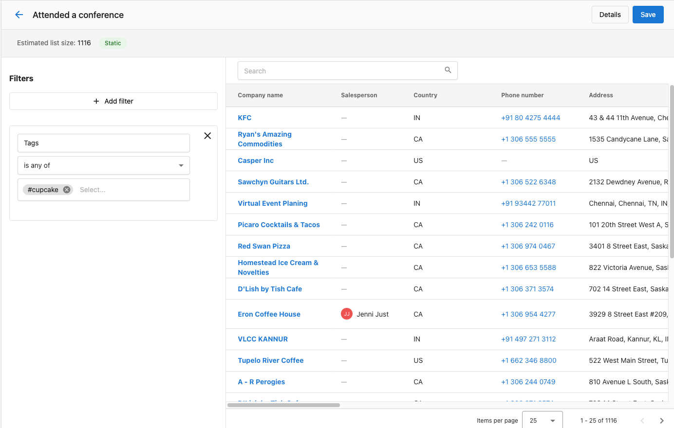 Static List Filters