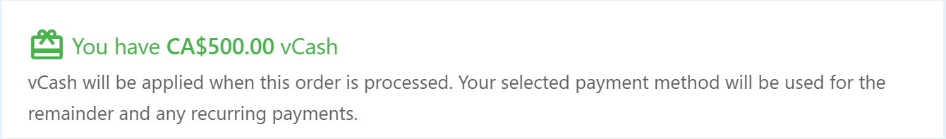 vCash purchase notice
