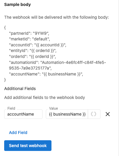 Webhook action configuration