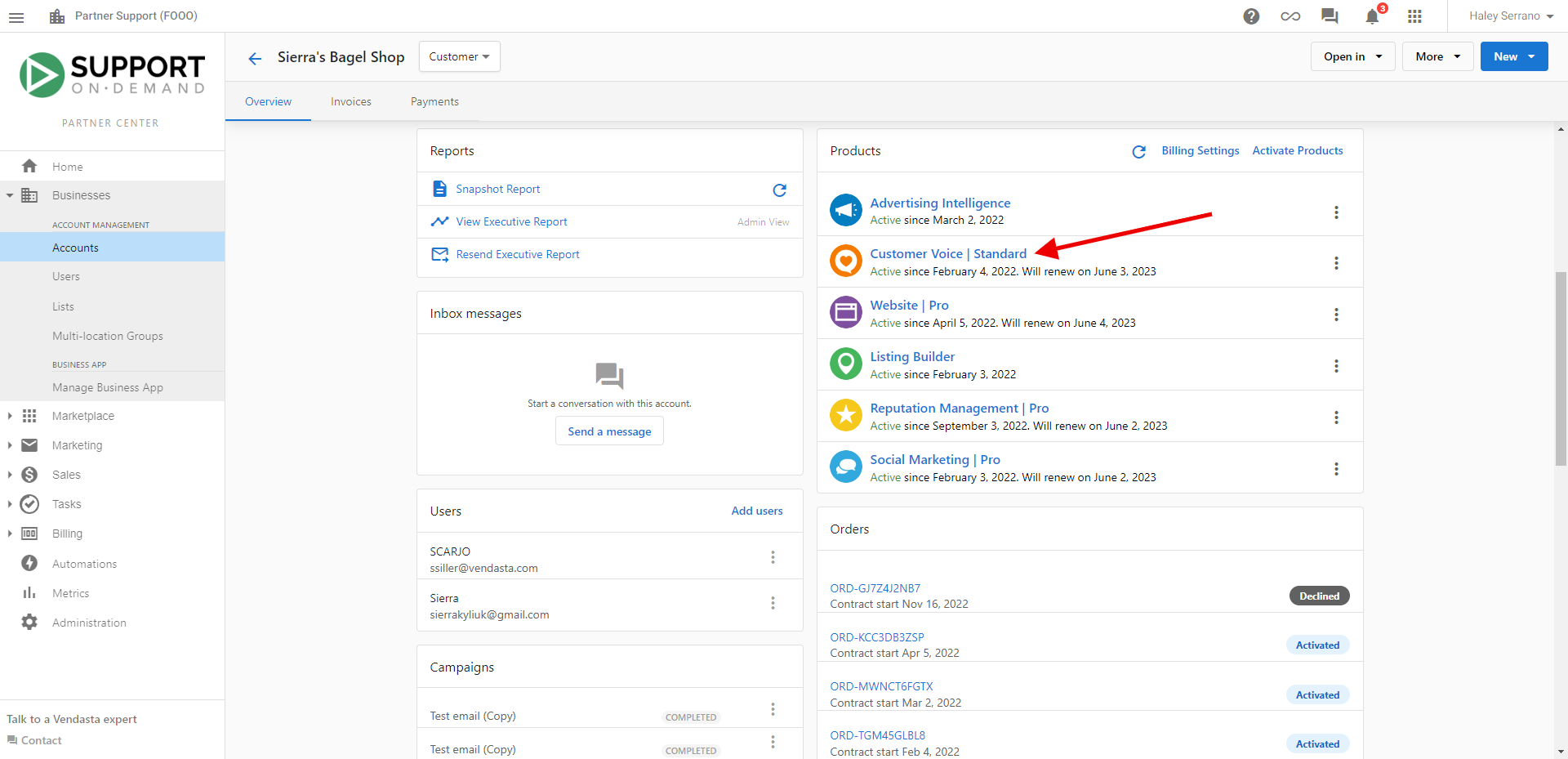Account Details Products