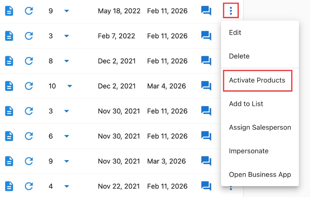 Activate product menu