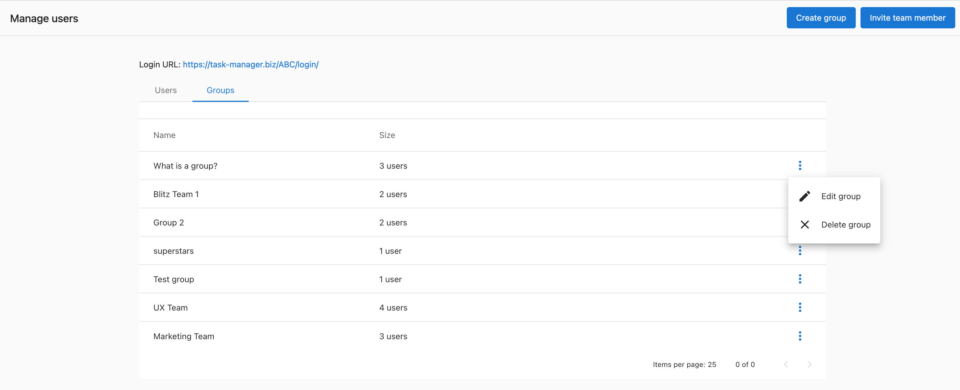 Screenshot showing how to edit a group in Task Manager