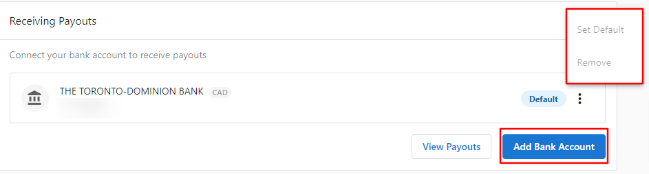 Adding a bank account for payouts