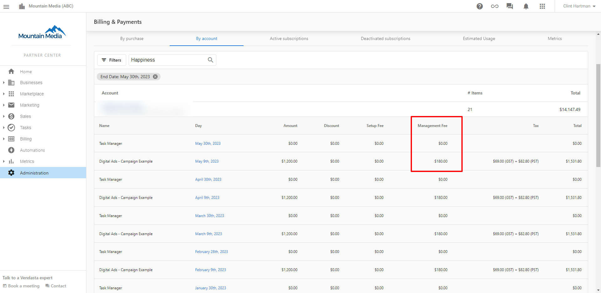 By Account tab view