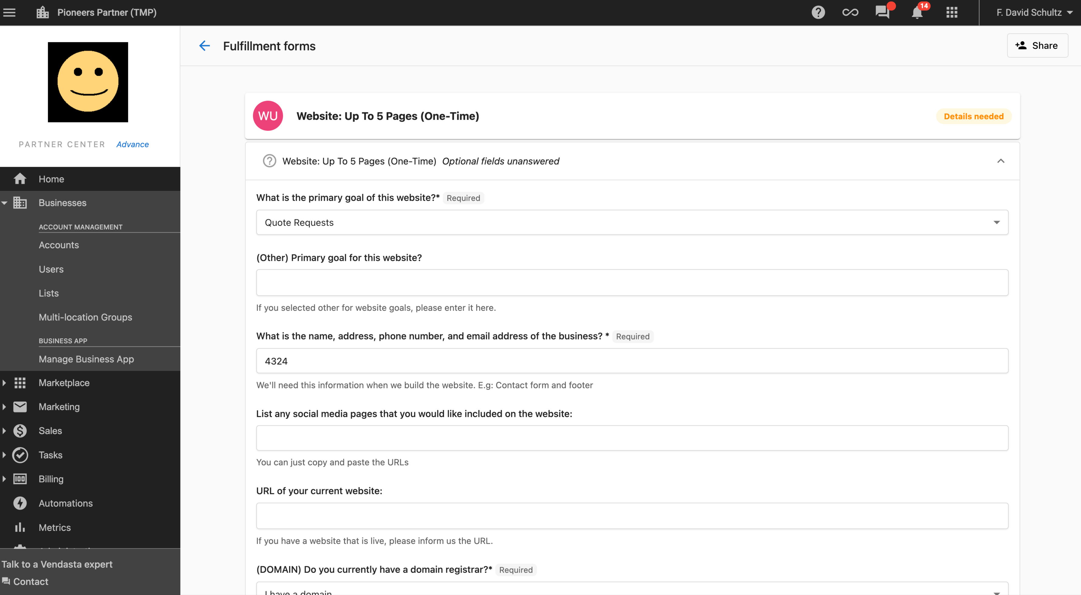 Completing a fulfillment form
