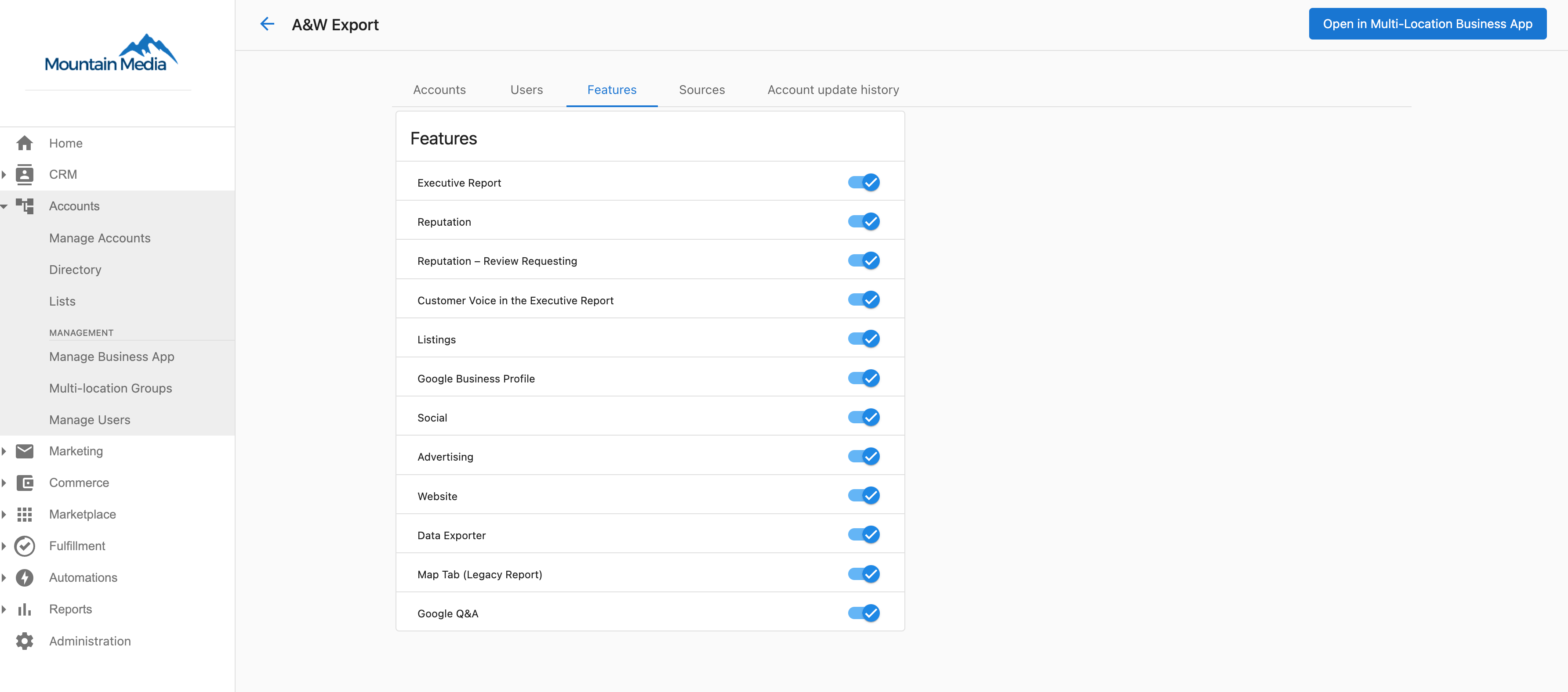 Multi-Location Executive Report Configuration