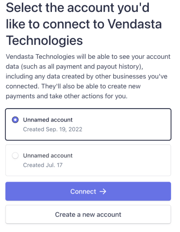 Select Stripe account