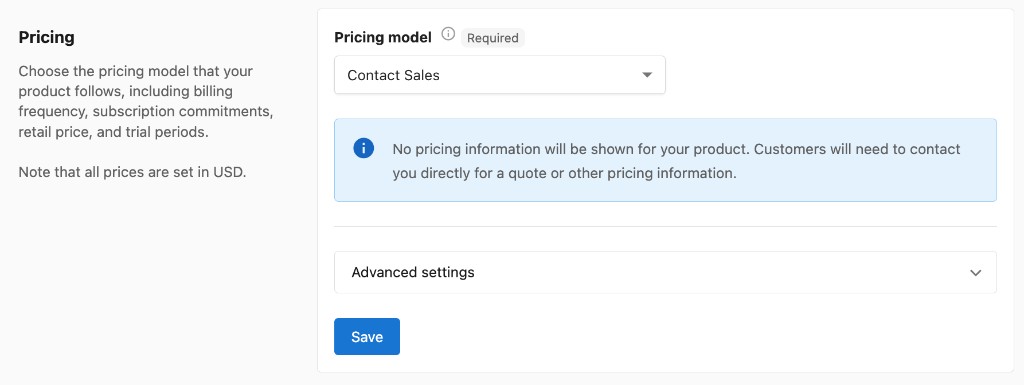 Contact Sales pricing model