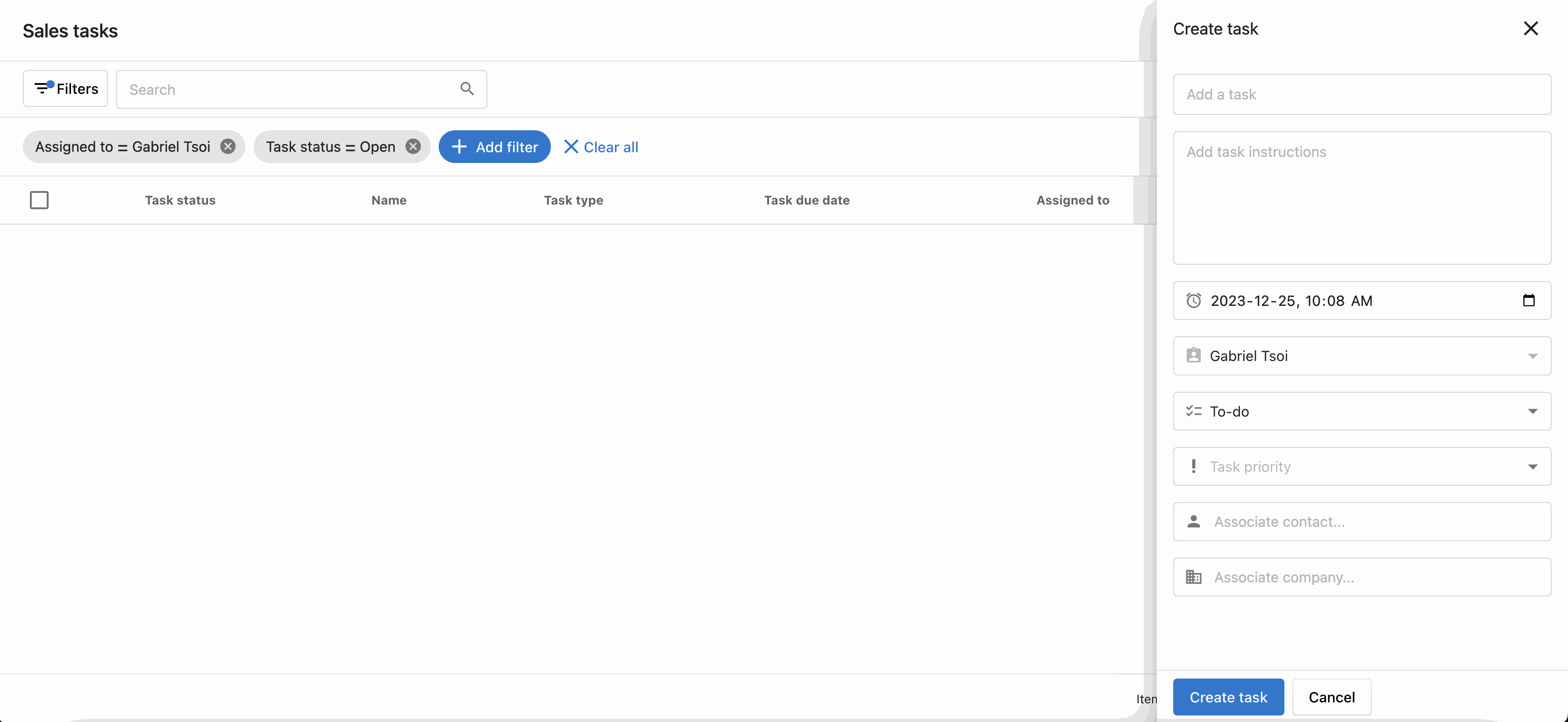 Crear tareas desde la tabla de tareas