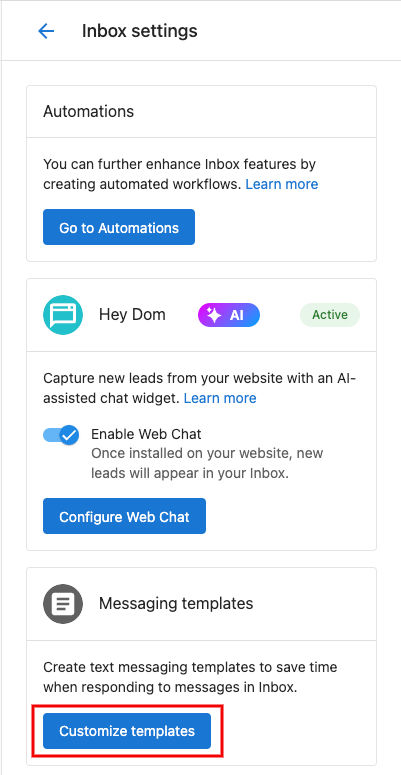 Customize Templates menu